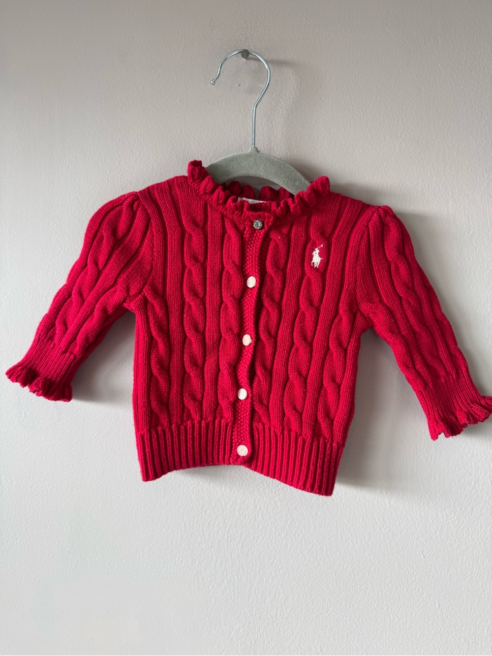 Ralph Lauren Red Cable Knit Cardigan Sweater 6 months